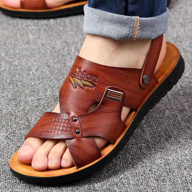 Herresandaler sommer sommer strandferie reiser skinn herre sandaler sommer pustende sandaler til menn