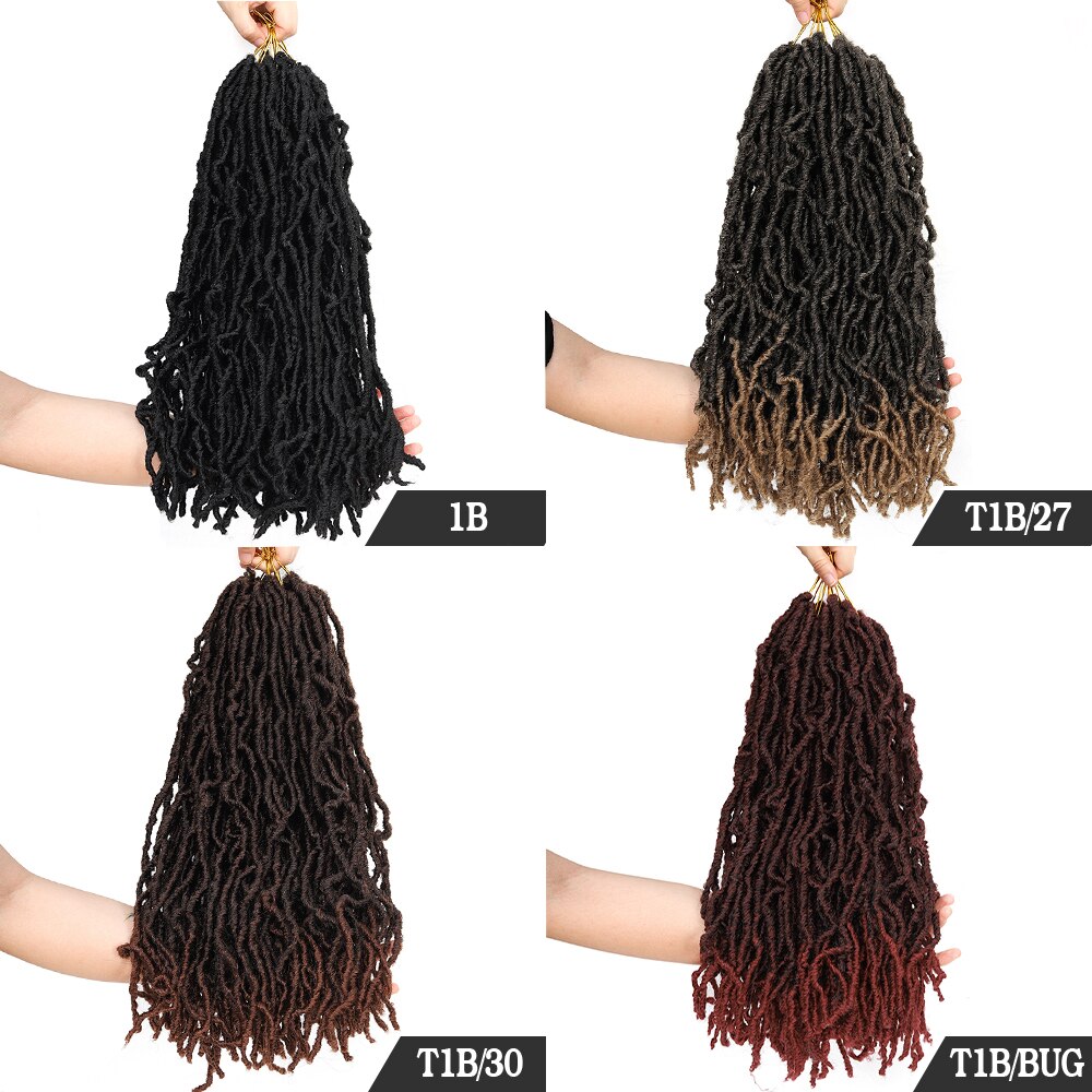 Pelo trenzado rizado negro de 18 pulgadas, 21 hebras, Afro, rizado Nu, Locs de imitación, ganchillo, degradado sintético, para mujeres negras