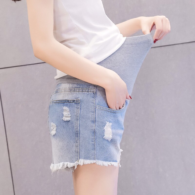 Sommer Denim Mutterschaft Shorts Elastische Taille Bauch Kurze Jeans Kleidung für Schwangere Frauen Zerrissenen Loch Schwangerschaft