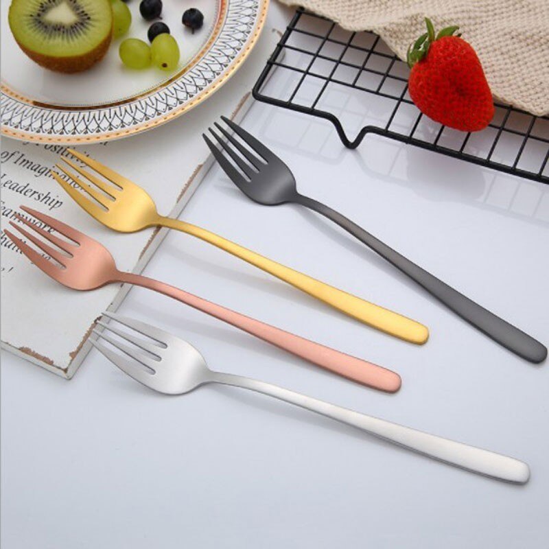 304 Stainless Steel Colourful Dessert Fork Long Handle Gold Korea Dinner Fork Set For Hotel Party With Long Handle