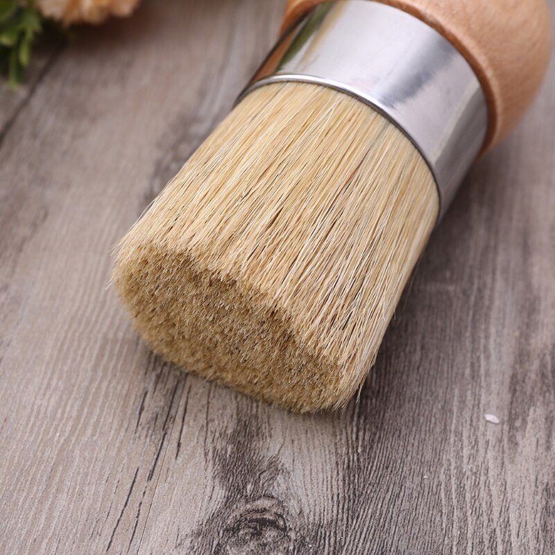 Round Chalk Paint Wax Brush Ergonomic Wood Handle Natural Bristle Brushes Tool C5AD
