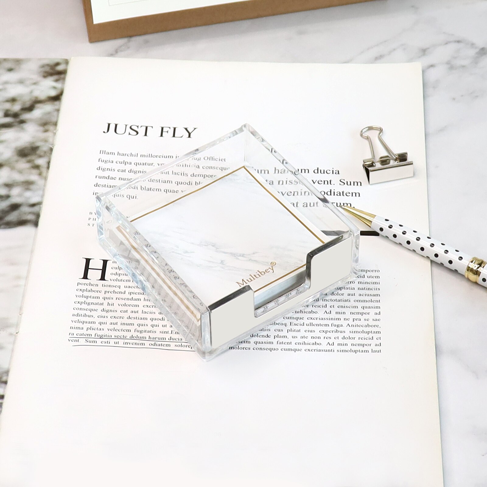 Acrylic Silver Desk Organizer Pen Holder Stapler Tape Dispenser Notepad Holder For Office Supplies And Desk Accessories