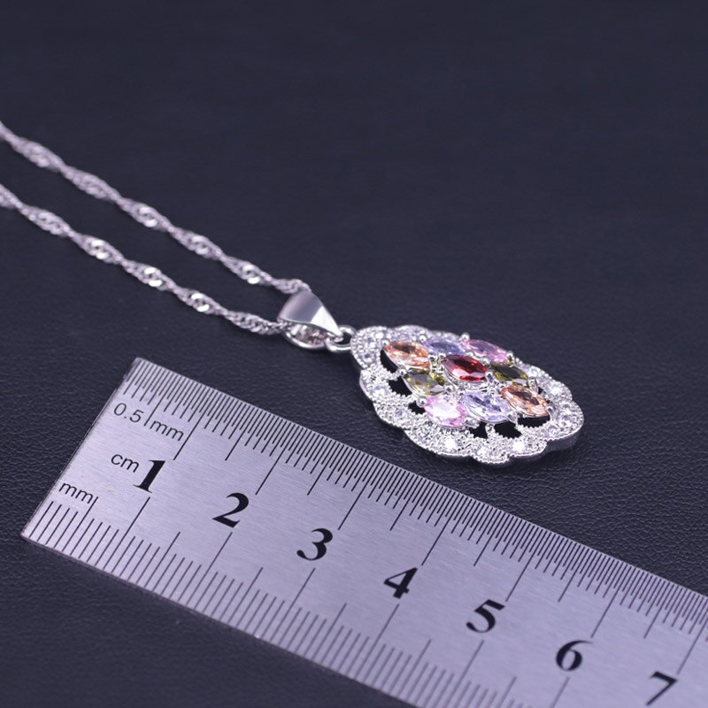 Ensemble de bijoux pour femmes, plusieurs couleurs, Top Zircon couleur argent, bijoux de Costume, cerceau, boucles d'oreilles, bague, collier pendentif, ensemble de bijoux de mariée