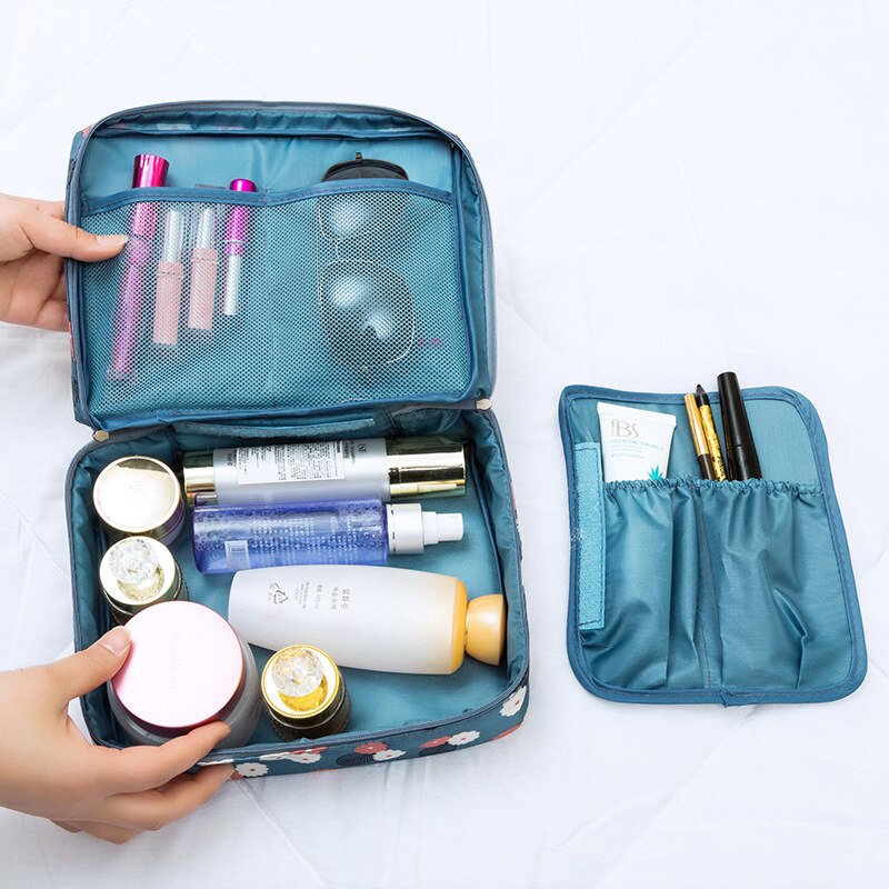 Bolsa con cierre para cosméticos de mujer, bolsa de maquillaje portátil, resistente al agua, organizador multifunción, neceser de viaje para neceser