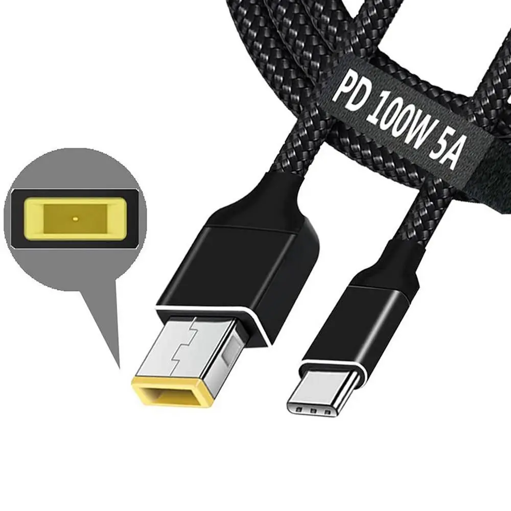USB C GaN-oplader PD 65W 100W voedingskabel Type-C naar slanke tip vierkante poort convertersnoer compatibel met Lenovo ThinkPad-laptop: Rood