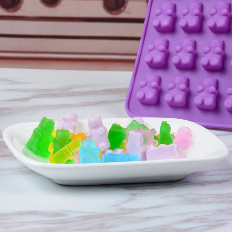 50 hulrum farverige silikonebjørne gummiagtig slikform med 4 dråber til gør-det-selv slik, gelé, cookie, chokolade, is  -4 pak cnim