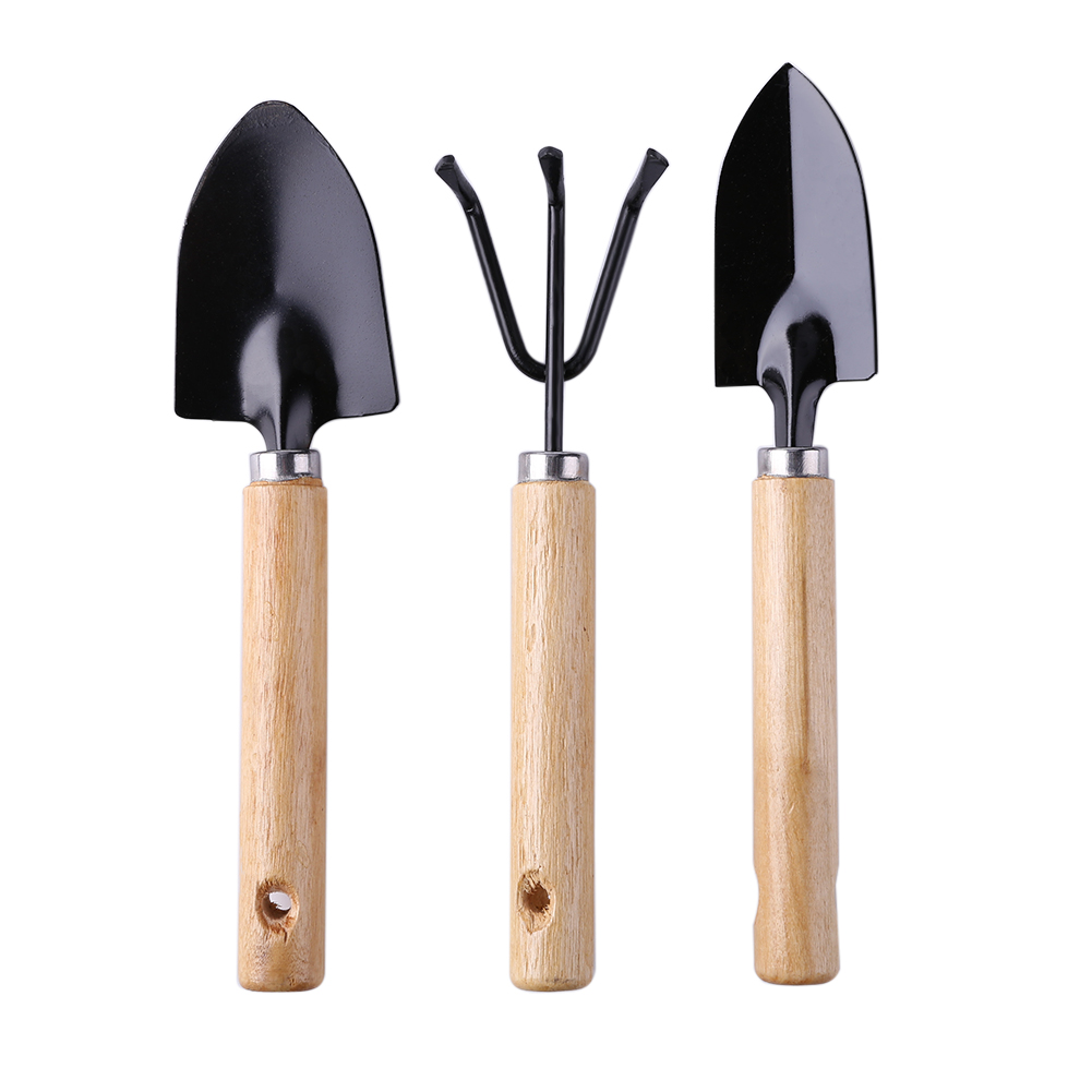 3 sæt mini haven skovle og klo værktøj med træhåndtag