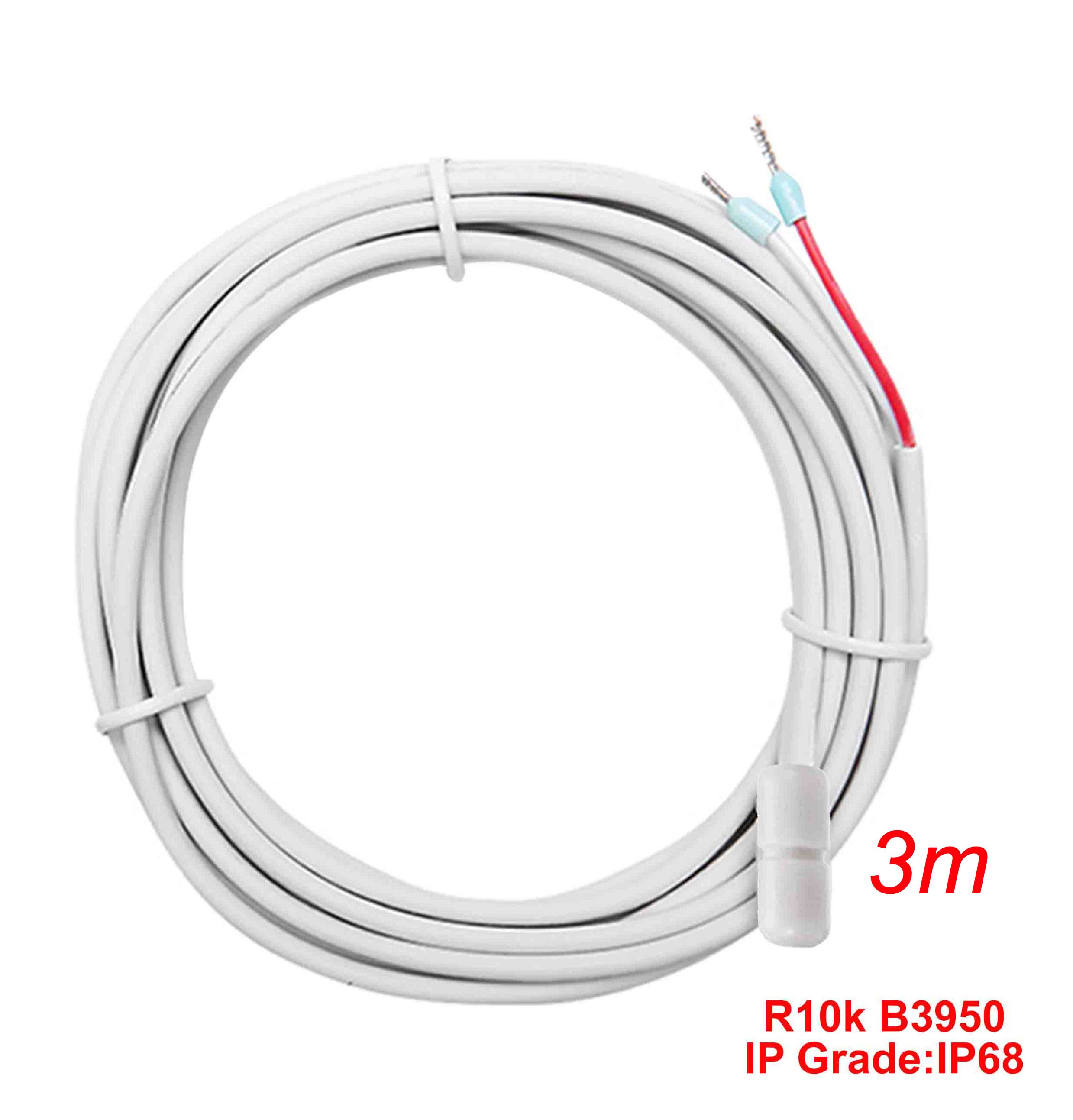 Gulvvarmetermostat temperaturføler for termistor 3950 ntc 10k kabel 3m: Hvit