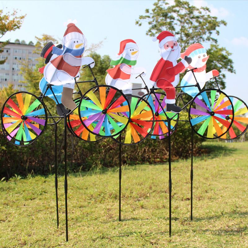 3d grote sneeuwpoppen, kerstman op de fiets, windmolen, windspinner, draaimolen, tuindecoratie, kerst  k92d