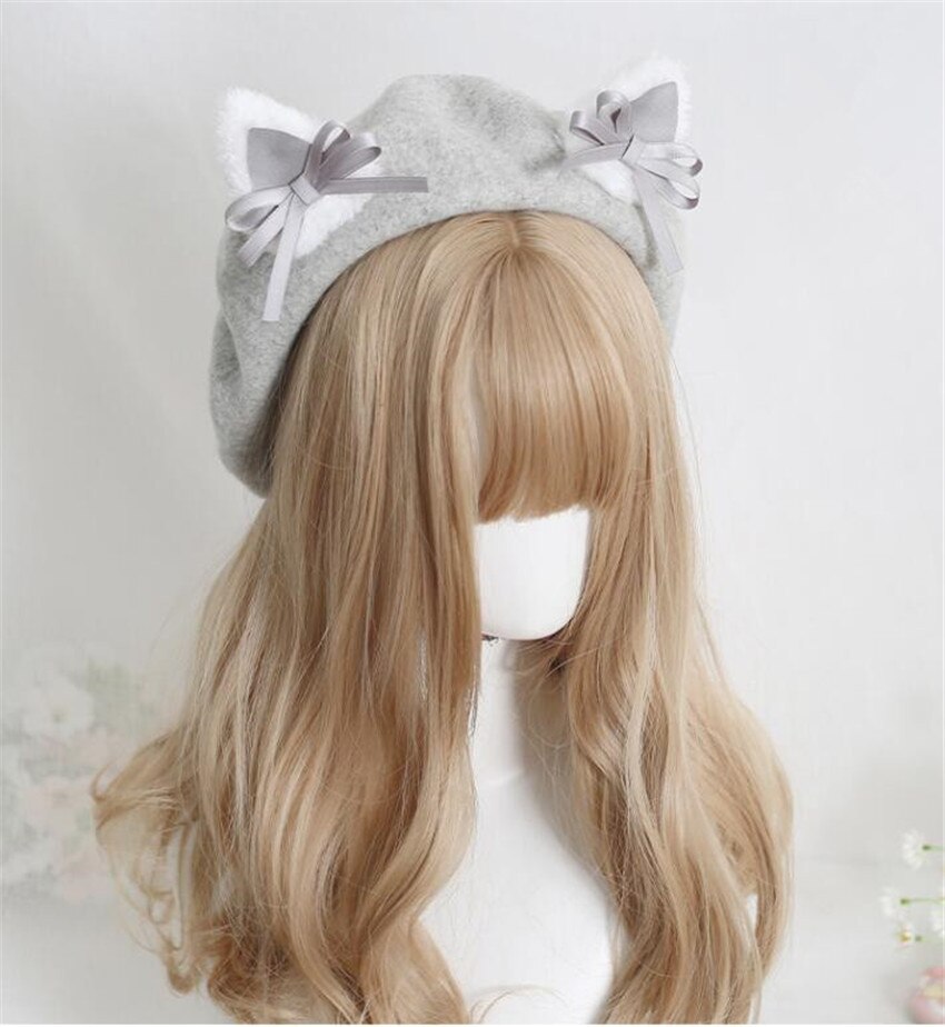 Kawaii Vrouwen Hoed Baret Wol Leuke Kat Oren Hoed Winter Warm Cap Lolita Hoofd Slijtage D1046
