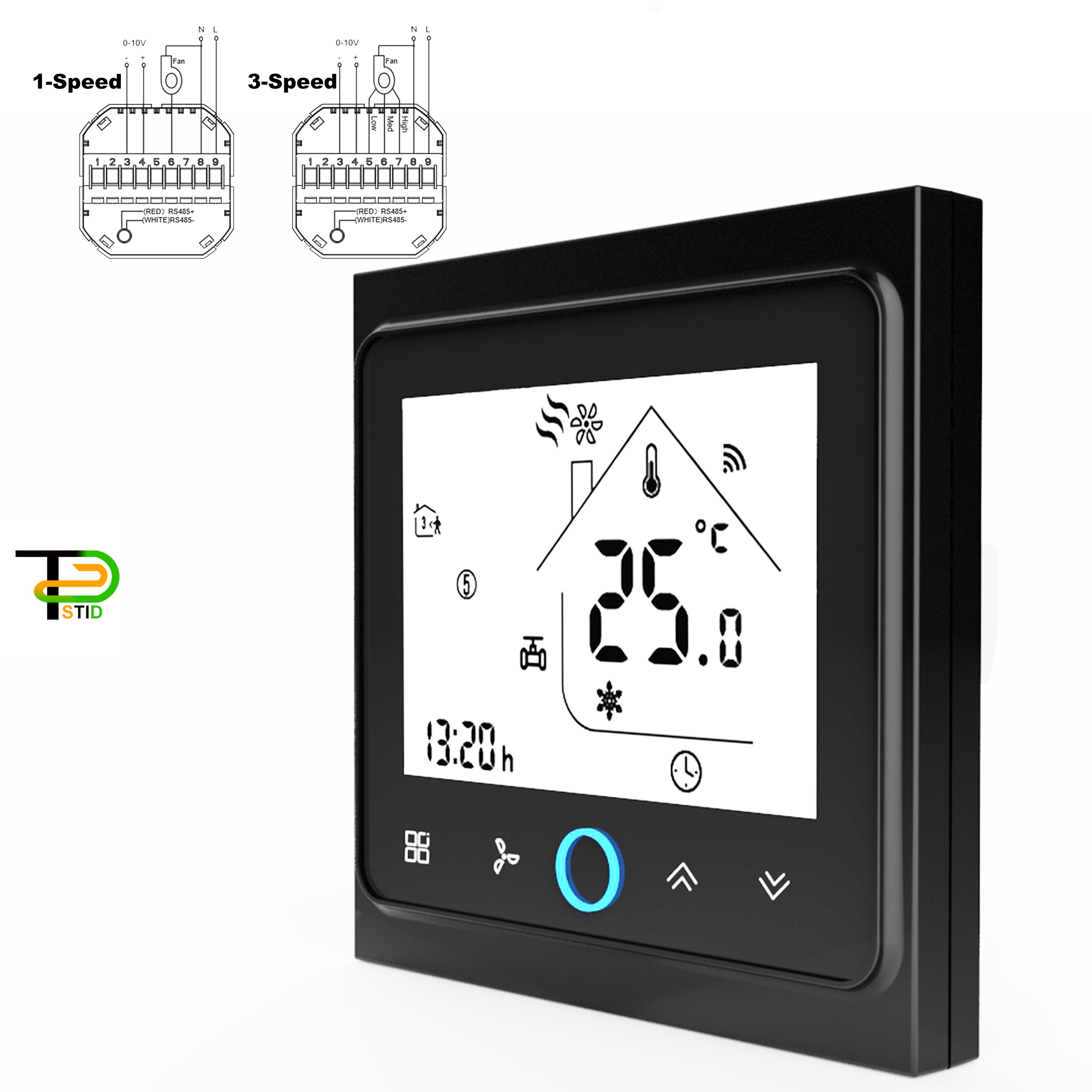 Thermostat MODBUS intégré proportionnel, panneau de commutation de commande, pour 1 vitesse/3 vitesses, bobine de ventilateur 0-10V, vanne en option 24V 220V