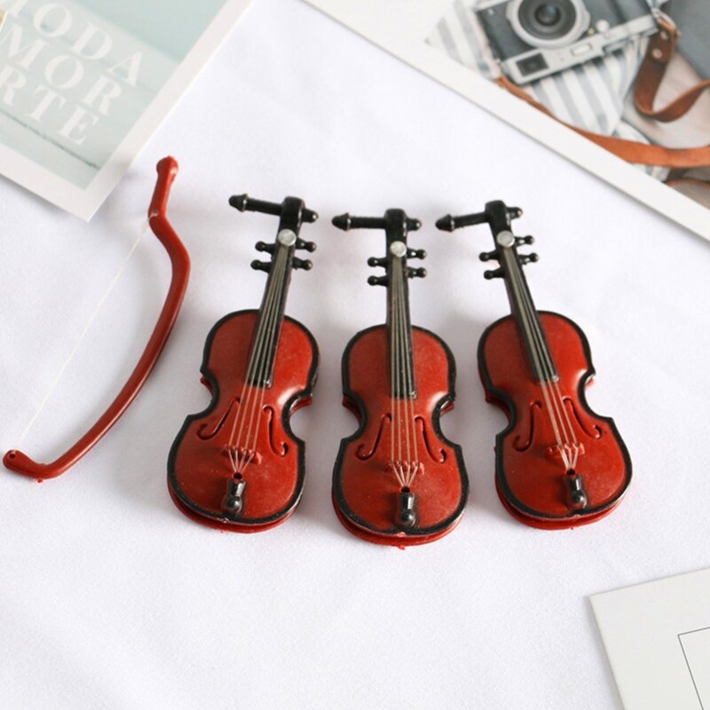 Mini Violen Ornament Miniatuur Violen Model Met Stand Case Poppenhuis Voor Home Office Desktop Decoratie
