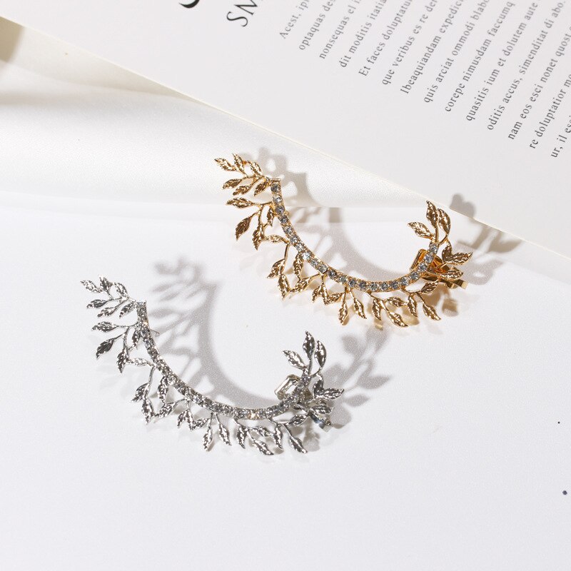 Pendientes nuevos de hoja de diamante con temperamento para mujer, joyería creativa de mujer, clip para la oreja colgante de dominación única exagerada,