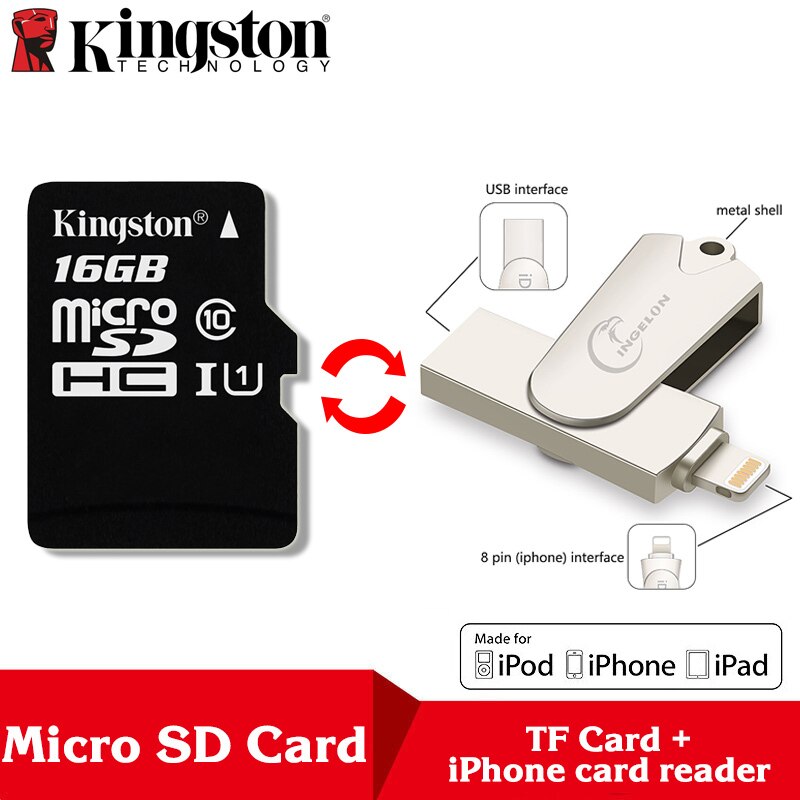 Kingston Microsd 8gb 16gb 32gb 64gb 128gb 256gb Memory Card Class 10 SDHC TF Card With Card Adapter/Reader for iphone&Laptop: TF16-R005-Reader