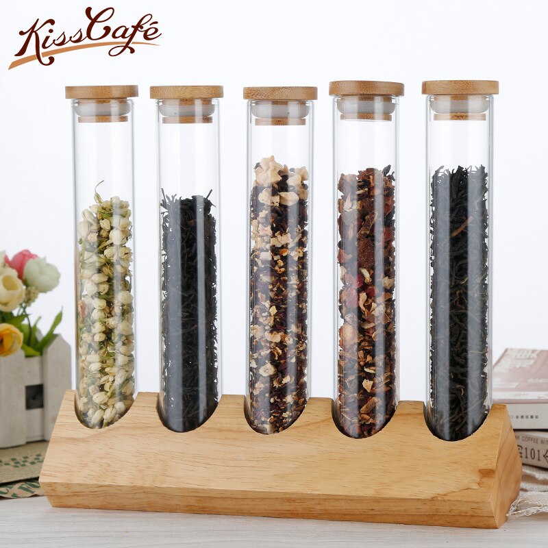Wooden Coffee Beans Flower Tea Display Rack Stand Cereals canister Glass Test Tube sealed Storage Decorative Ornaments