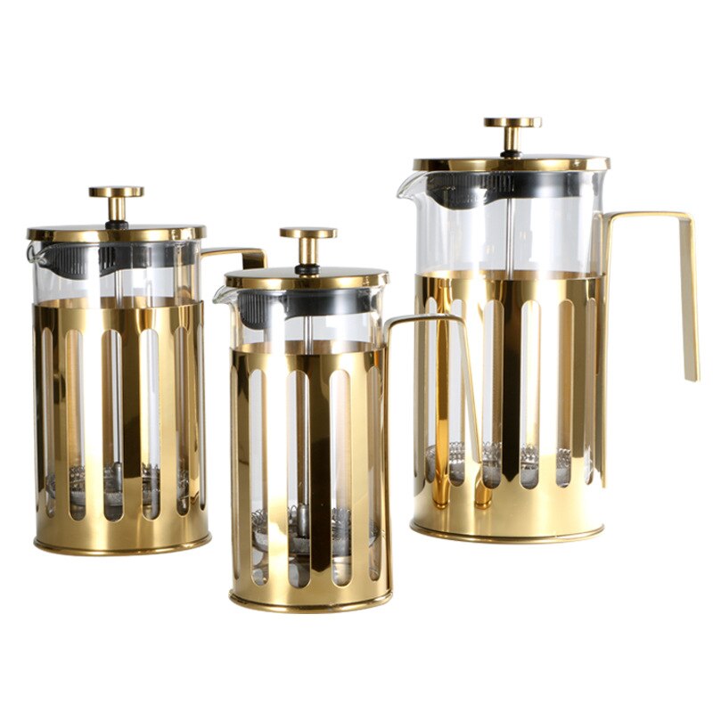 Coffee Pot French presses Stainless Steel High Temperature Resistant Glass Coffee Machine Gold