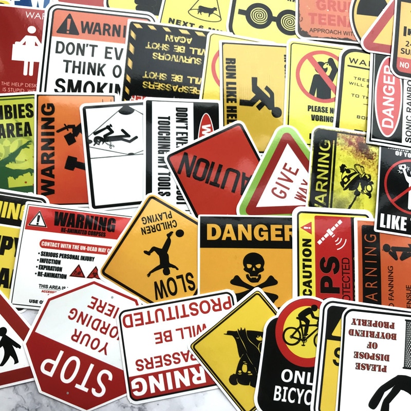 waterproof 50Pcs/lot Traffic warning signs For Snowboard Laptop Luggage Fridge Car- Styling Vinyl Decal Stickers