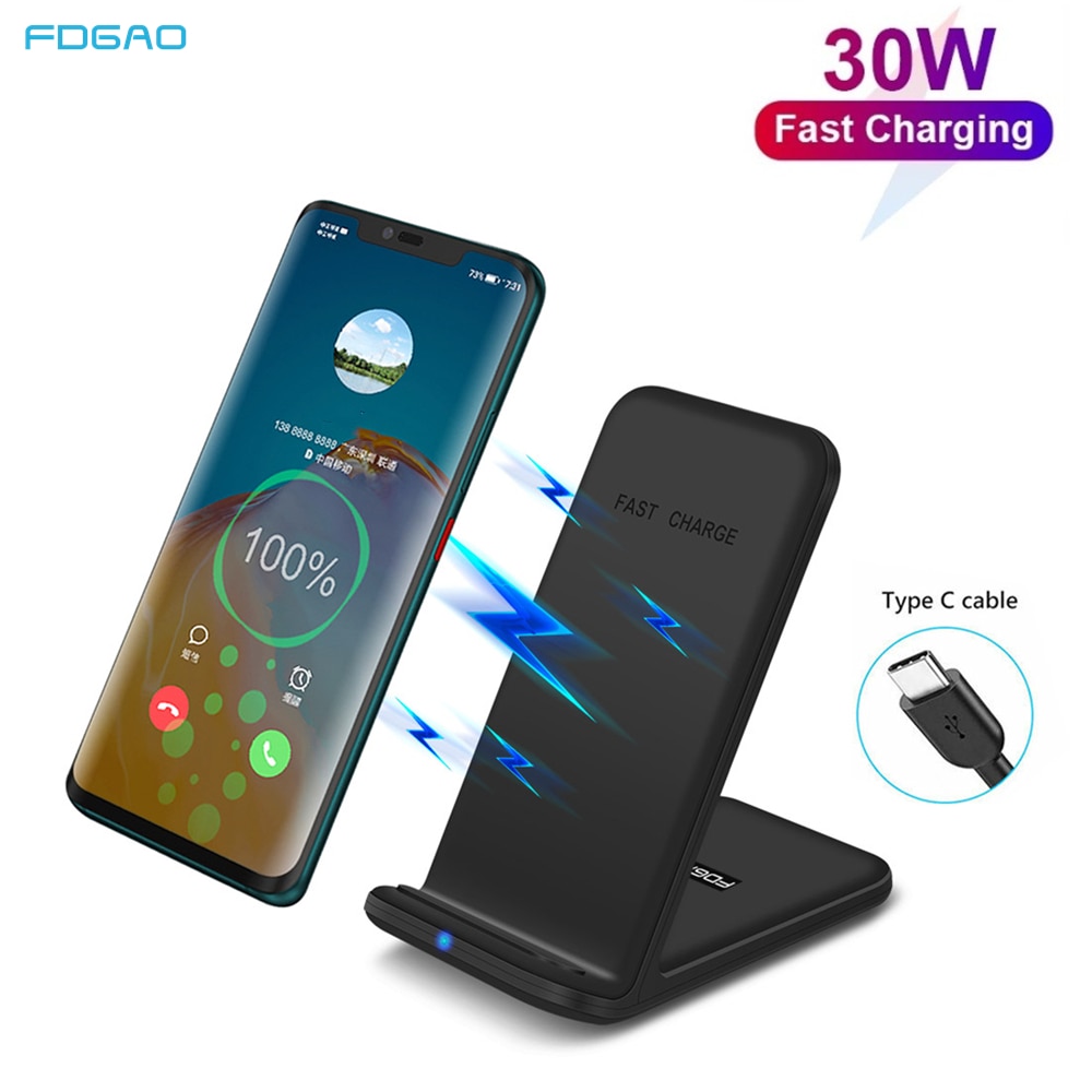 FDGAO Qi Wireless Charger Stand 30W Fast Charging Dock For iPhone 13 12 11 XS XR X 8 Samsung S21 S20 S10 Note 20 10 Phone Holder