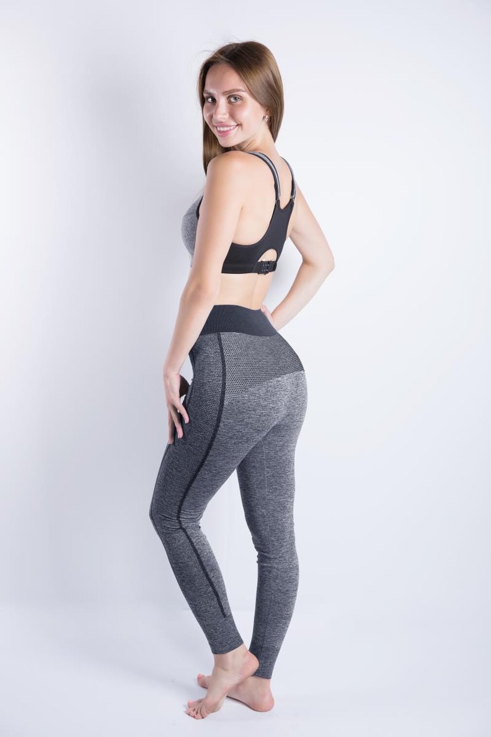Elastic women's leggings, bottom-forming mesh pattern fitness pants, outdoor sports workout thin pants, ankle-length pants
