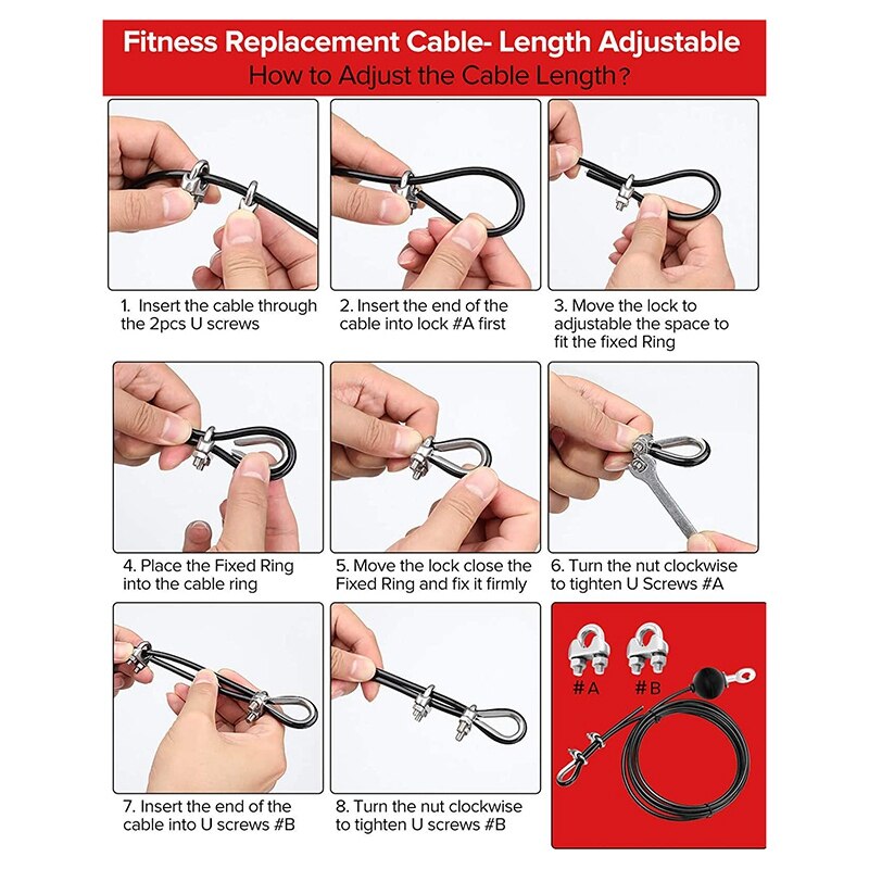 Gym Adjustable Cable Wire Rope Heavy Duty Steel Replacement Parts For Home Gym Fitness Cable