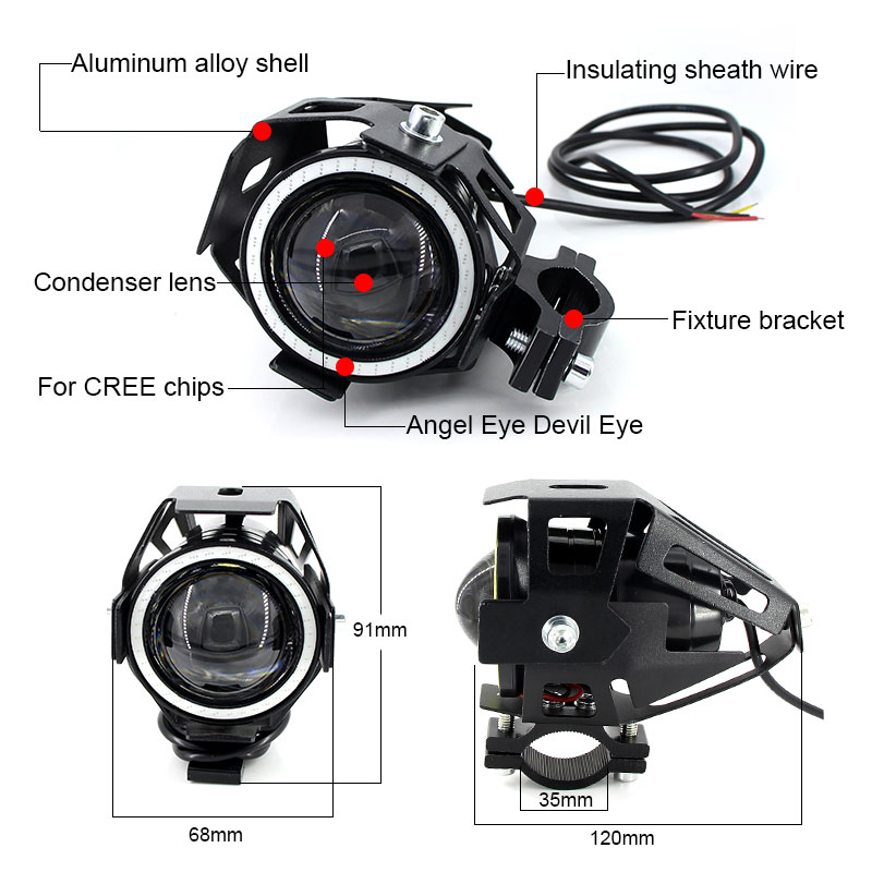 Faro para motocicleta de 125W, lámpara decorativa para moto, foco delantero de luz LED U7, antiniebla, 125W, 3000LM, 2 unidades