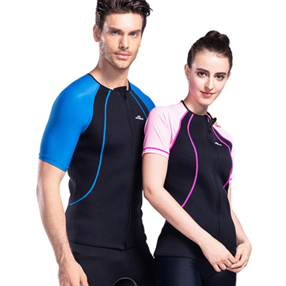 Vrouwen En Mannen Wetsuit Top, 2 Mm Neopreen Leica Stiksels Wetsuit Jas Korte Mouw Ritssluiting Wetsuit Shirt Voor Duiken Snork