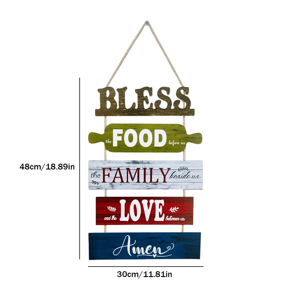 Wooden Wall Decor Art Farmhouse Kitchen Plaques Sign Rustic Bless The Food Before Us Signs for Dinning Room Living Room: apple green
