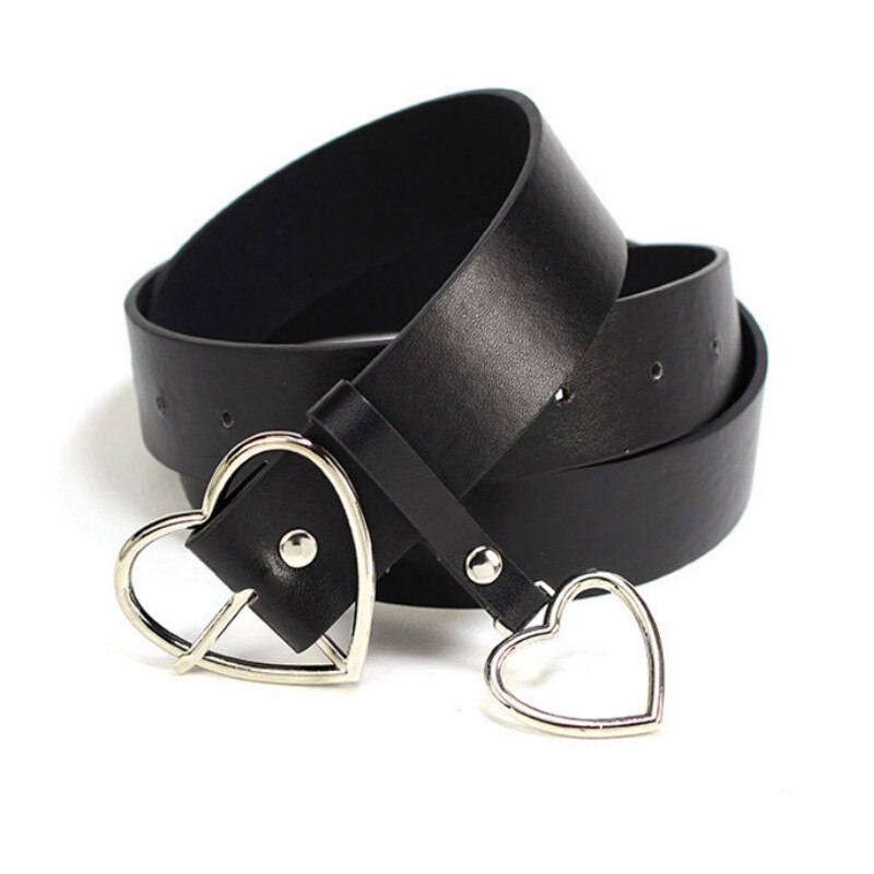 Female Round Buckle Waist Belt Metal Buckle Casual PU Leather Belt Clothes Accessories for Women Heart Ring Decorative