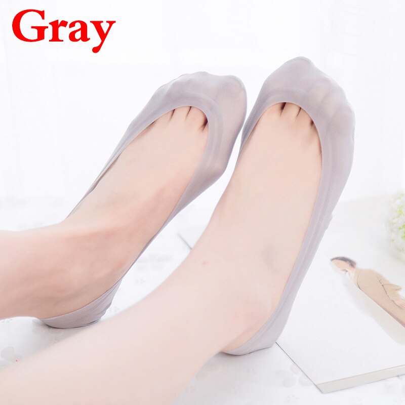 1pair Women Ultrathin Invisible No Show Non Slip Liner Low Cut Short Cotton Boat Socks Beige Black White: Gray