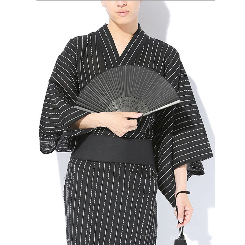Japanischer traditioneller Samurai-Kimono für Männer, Yukata-Bademantel, Hekoobi, lockerer Stil, Saunakleidung, Homewear-Gürtel, langes Kleid aus Baumwolle