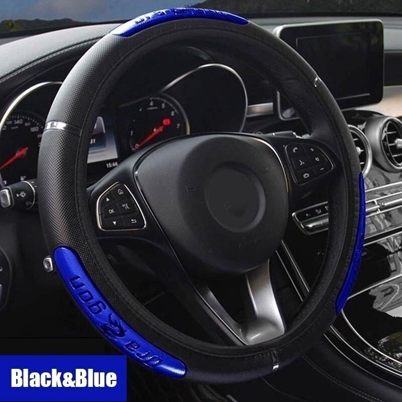 Universal- Coole Leder Chinesischen Drachen Auto Lenkrad Deckt Reflektierende Pu Leder Lenkung-Rad Abdeckungen Busines Stil: Schwarz-Blau