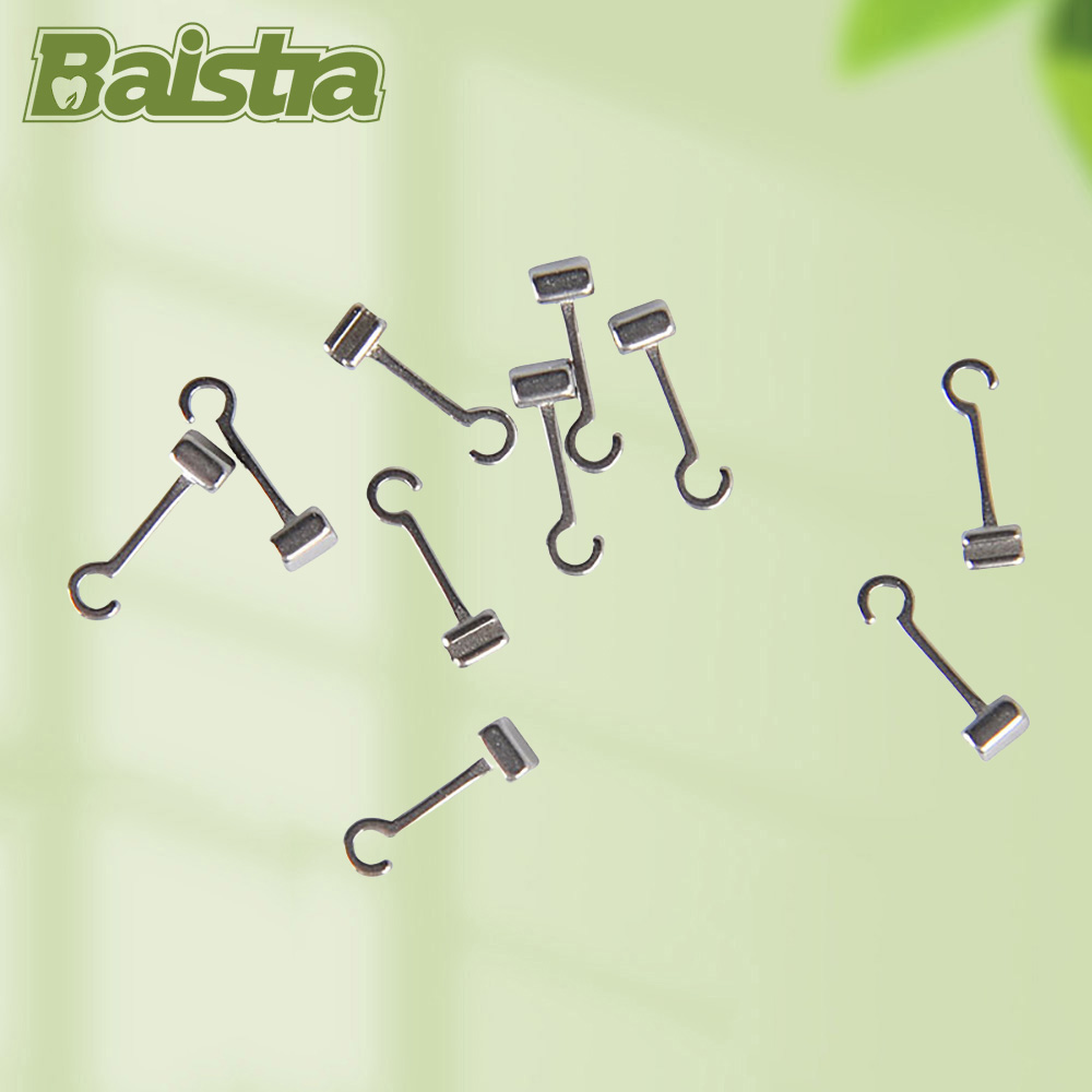 10 unids/bolsa gancho de ortodoncia Dental ganchos crimpables curvados largos Material de acero inoxidable soportes accesorios de odontología izquierda/derecha