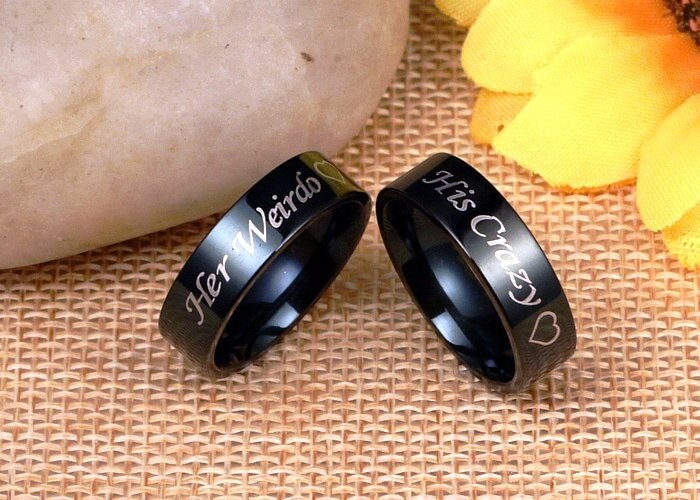 2 stks/set Zijn Crazy Haar Weirdo Ring Set Liefde Hart Paar Ringen Sieraden Titanium Staal Band Ring voor Liefhebbers beste Vriend, BFF
