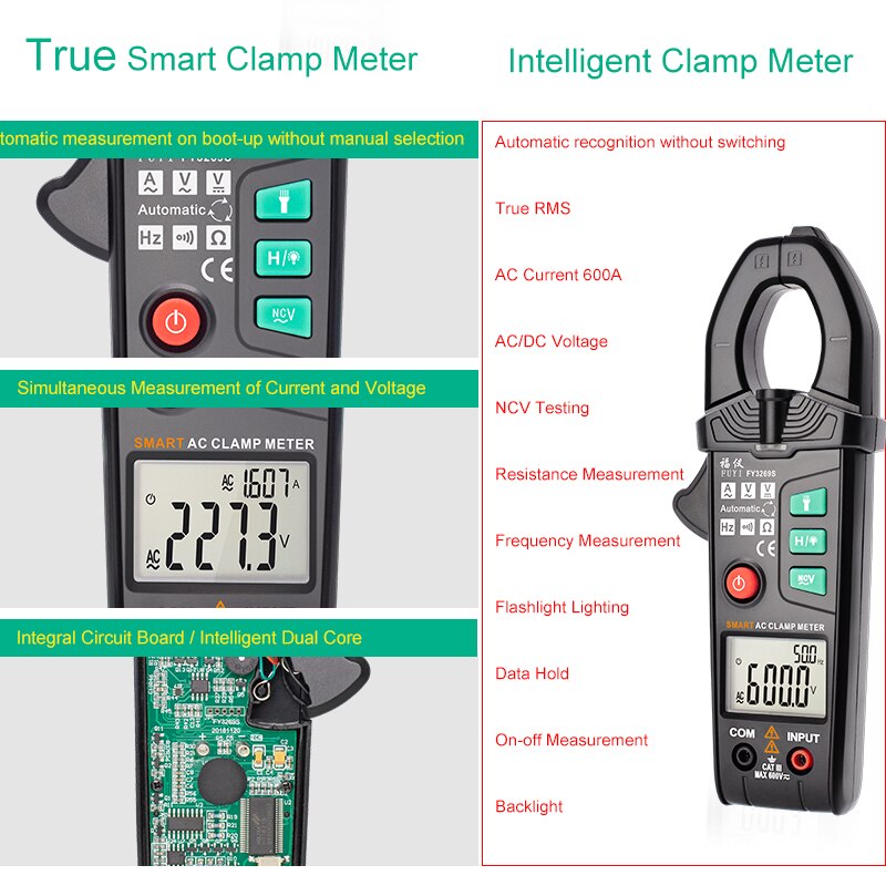 True RMS Digital Clamp Meter Multimeter Current Clamp Pincers AC/DC Voltage Resistance Tester Measuring Tool alicate amperimetro