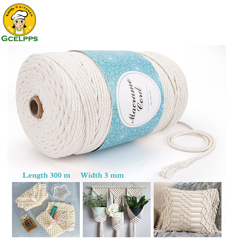 Macrame Garen Katoen 3Mm X 300M Katoenen Touw Voor Diy Ambachten Muur Opknoping Plant Hanger Bloem Mand Macram decore