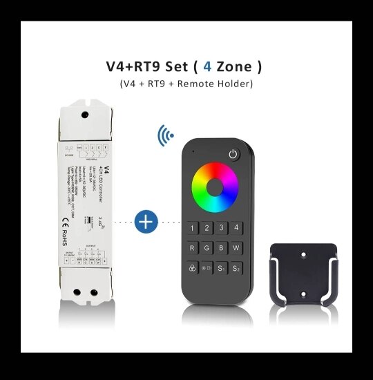 V4+RT4 set(1 zone)/V4+RT9 set(4 zone)Touch Wheel RF Remote Controller;DC12-36V input;5A*4CH output