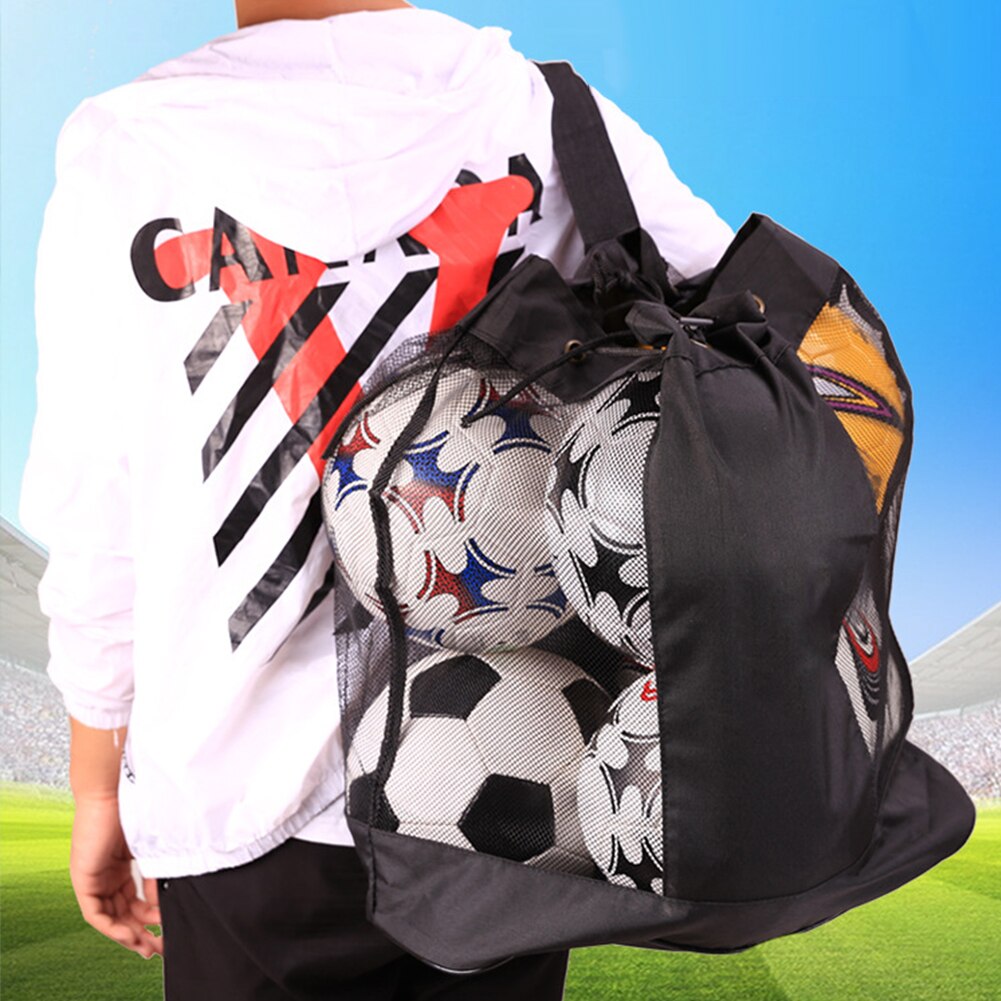 Mesh Ball Bag Sports Equipment Drawstring Single Shoulder Basketball Sack Volleyball Soccer Adjustable Strap Easy Carry Outdoor