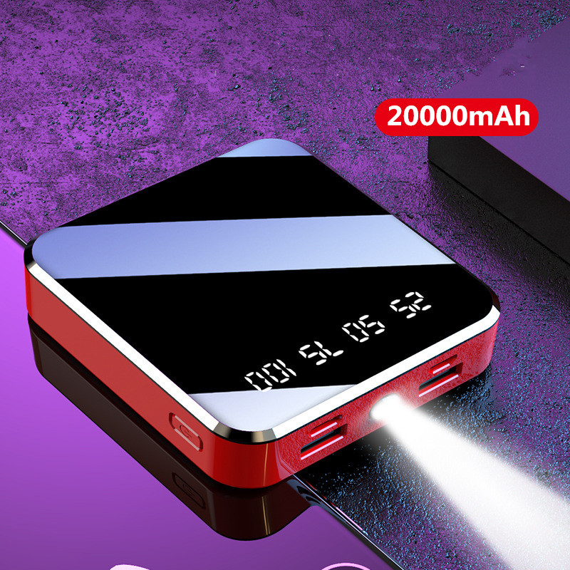 20000mAh Portable Mini Power Bank Mirror Screen Digital Disply Poverbank External Battery Pack Powerbank For Smart Mobile Phone: red
