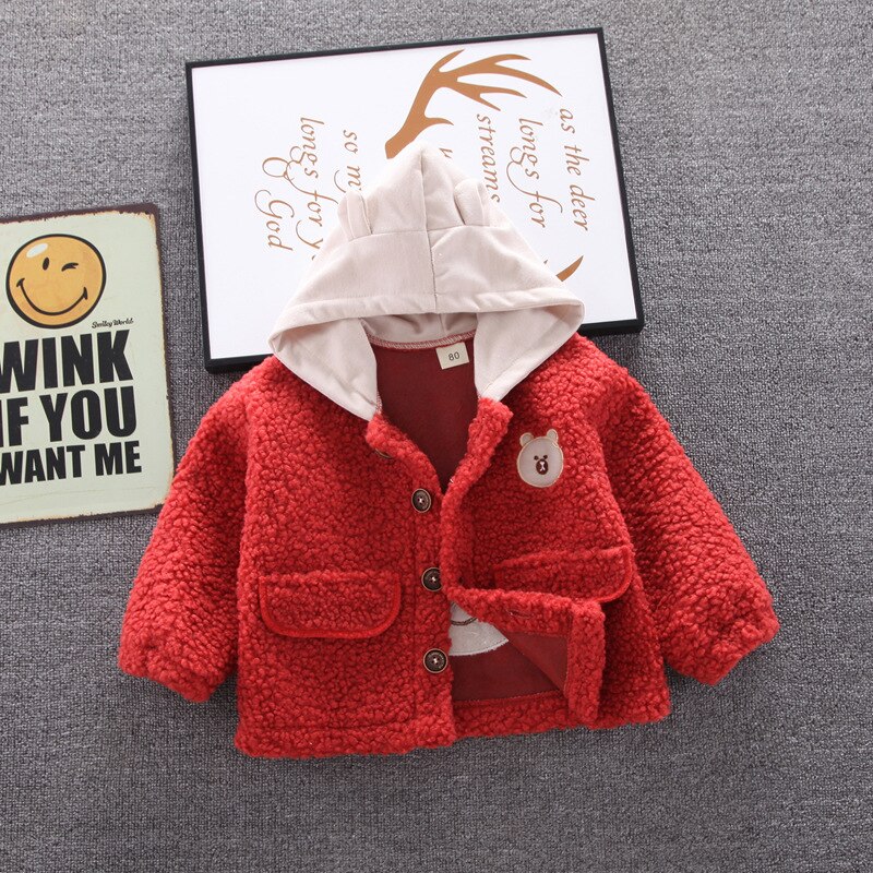 Abrigo para bebé, niño y niña chaqueta para, disfraz con capucha para niño, ropa de oso, prendas de vestir exteriores, conjuntos sólidos de de manga larga suave para 0-36 meses: Rojo / 12-24Months