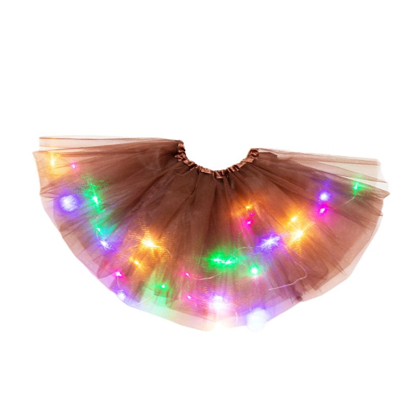 Kleine Meisjes Led Light Up Tutu Rok Neon Kleurrijke Lichtgevende Party Dance De Rok: Brown
