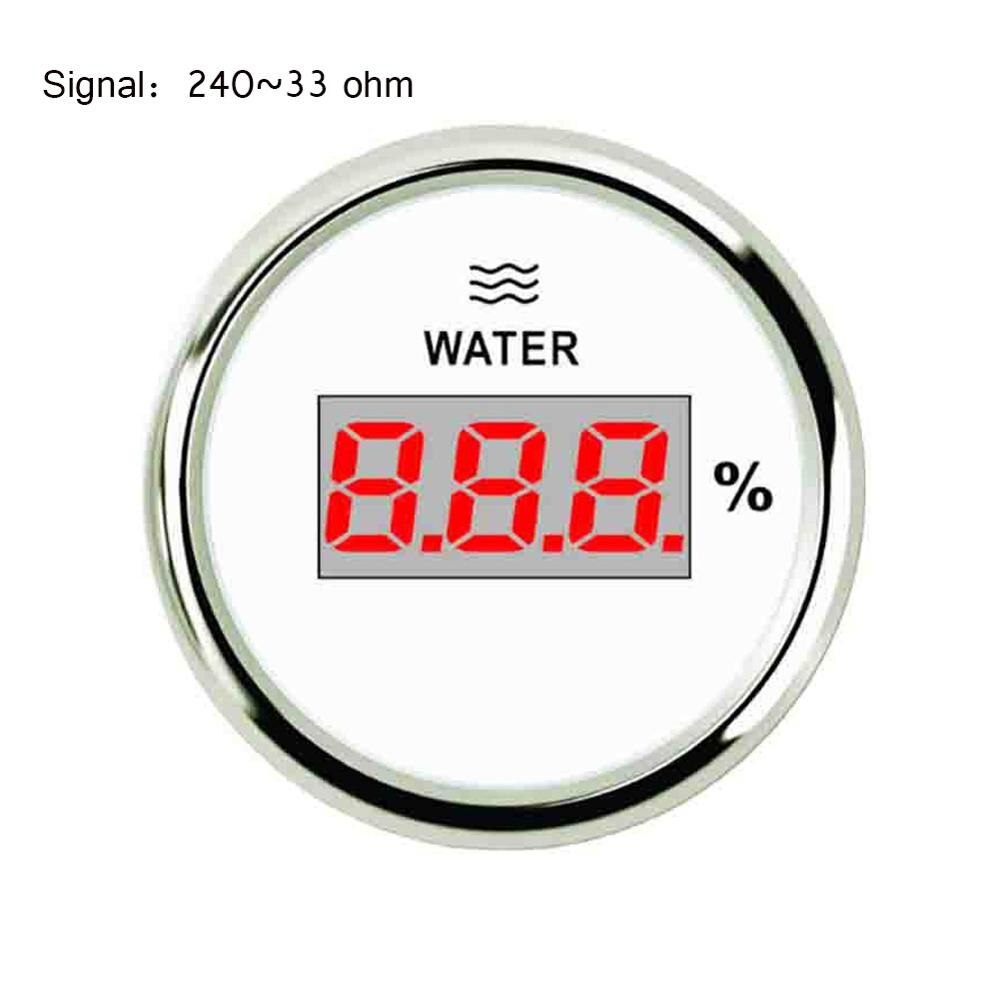 52 mm Steel Bezel Marine Digital Water Level Gauge Car Boat Water Tank Level Indicator with 0~190 ohm / 240~33 ohm Choose: White Silver 240 ohm