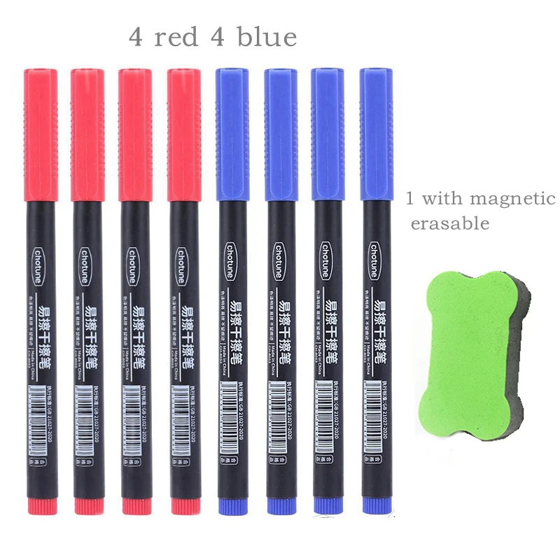 4/8 Stuks Uitwisbare Whiteboard Pen 0.5 Mm Fijne Punt Zwart/Blauw/Rood Schoolbord Marker School kantoor Kunst Schrijven Briefpapier Leraar: Army Green