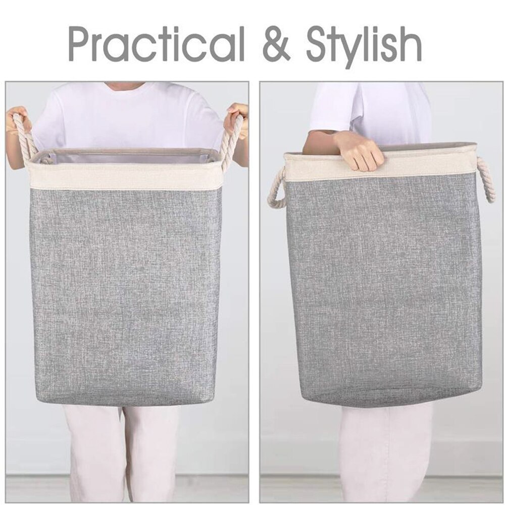Cesta de lino y algodón para ropa sucia, bolsa de almacenamiento de artículos diversos para el hogar, soporte desmontable, plegable