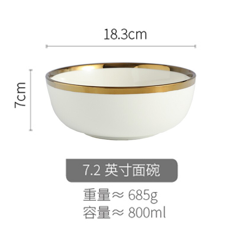 Ceramic Dinnerware Plate Bowl White Gold Stroke Ceramic Dinner Plate Steak Tableware Rice Soup Bowl Spoon Dish Home Decoration: f