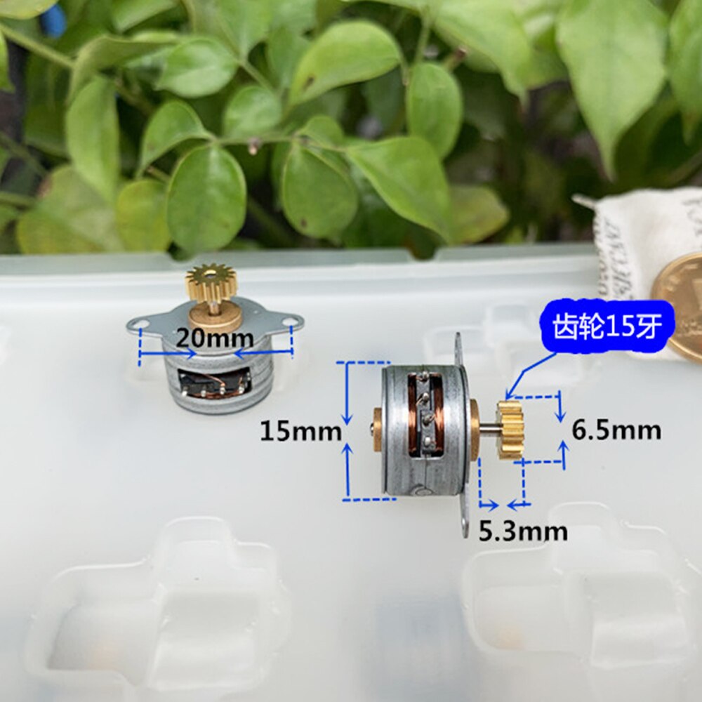 2PCS Mini 15mm 2-phase 4-wire Stepper Motor DC 3V-6V Micro Stepping Small 15 Teeth Copper Gear Miniature Electric Step Motor