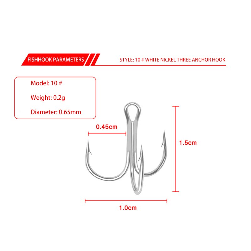 50Pcs Treble Fishing Hook Fishing Tackle High Carbon Steel Treble Hooks Rustproof Outdoor Fish Portable Corrosion-Resistant Hook