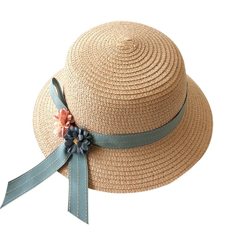 Chapeau de paille à fleurs pour filles, Panama, casquette de soleil pour enfants, chapeaux d&#39;été pour bébés: Rose