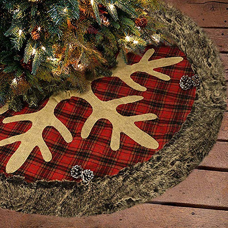 Jupe de sapin de noël 36 pouces grande toile de jute Plaid flocon de neige avec épaisse fausse fourrure bord jupe rustique arbre de noël décorations de: Default Title