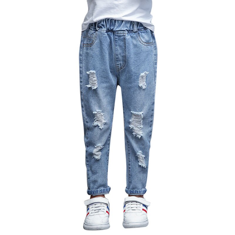 Trasiga jeans för barn flickor jeans pojkar casual haremsbyxor barn babykläder jeansbyxor flicka & #39 ;s trasiga hål jeans 12 år
