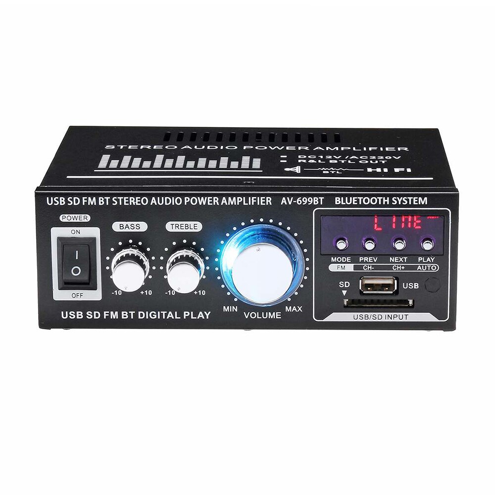 12 V/220 V 400W 2 CH Bluetooth HiFi Stereo Verstärker USB SD Radio Audio Power Verstärker für hause Auto